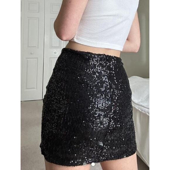 Whimsigoth Sequin Mini Skirt – Black Size 3 (XS) Y2K Holiday Party Sexy Witch - Picture 2 of 10